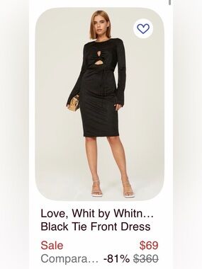 Love, Whit Bodycon Black Midi Dress with Tie and Cut Out Size XS